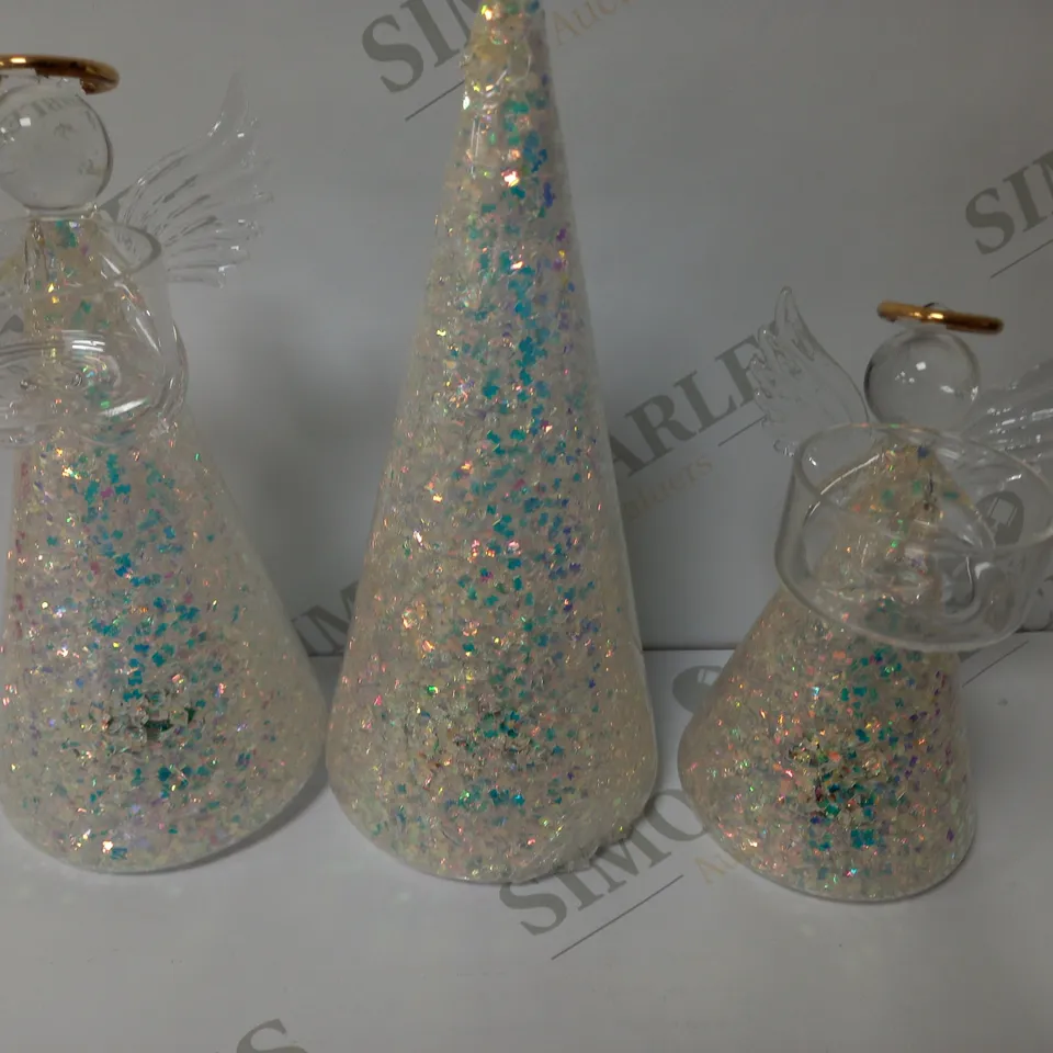 BOXED HOME REFLECTIONS SET OF 2 PRE-LIT GLASS ANGEL CANDLE HOLDERS