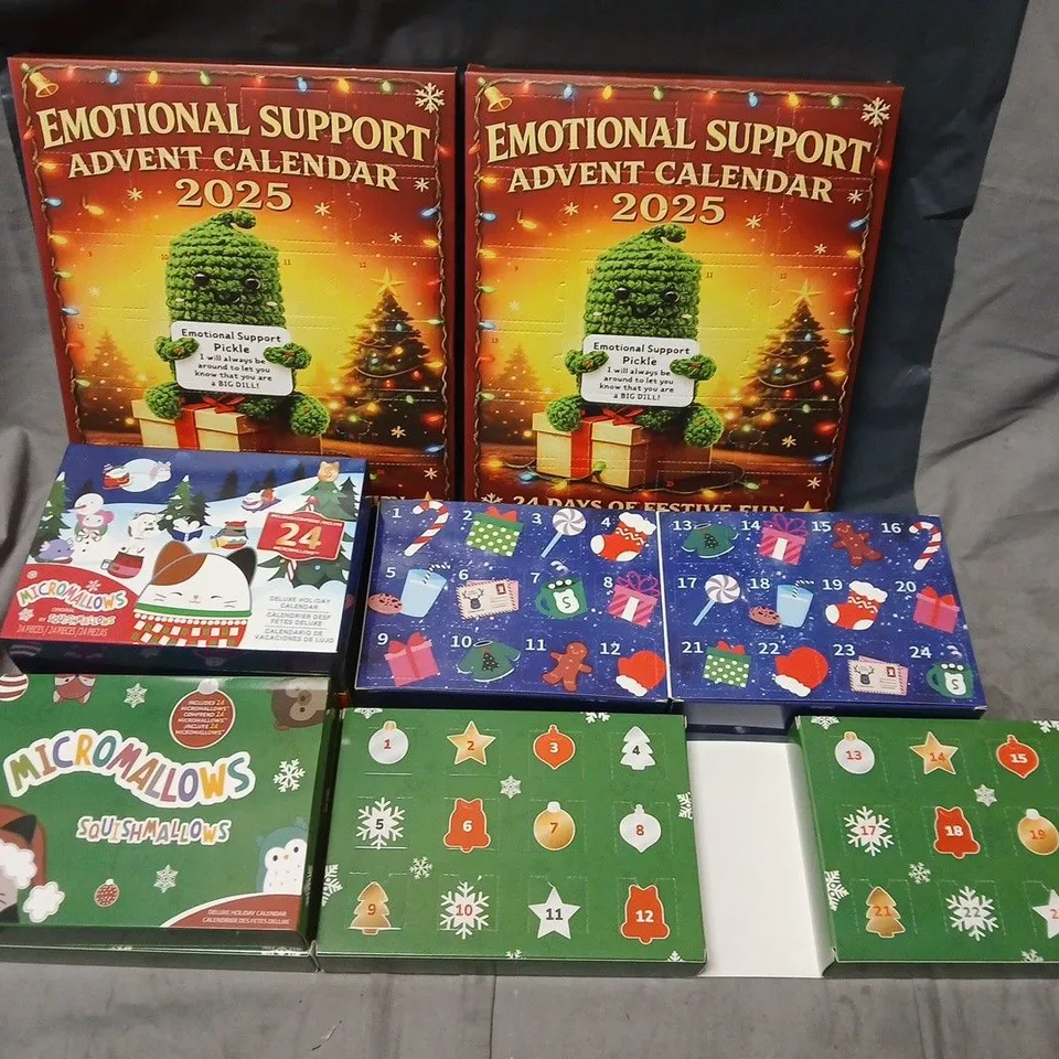 LOT OF 12 ADVENT CALENDARS TO INCLUDE EMOTIONAL SUPPORT AND SQUISHMALLOWS