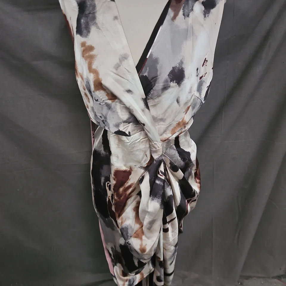 AX PARIS PRINT WRAP TOP GATHERED SKIRT MIDI DRESS IN MULTI MARBLE SIZE 14