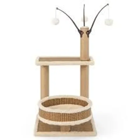 BOXED COSTWAY MODERN CAT TOWER WITH RATTAN MAT 80CM