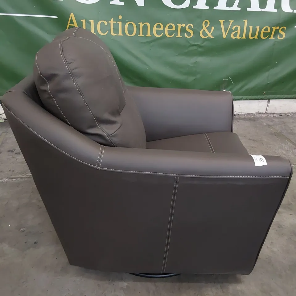 QUALITY BRITISH DESIGNER G PLAN FLINT SWIVEL CHAIR CAMBRIDGE EARTH LEATHER 