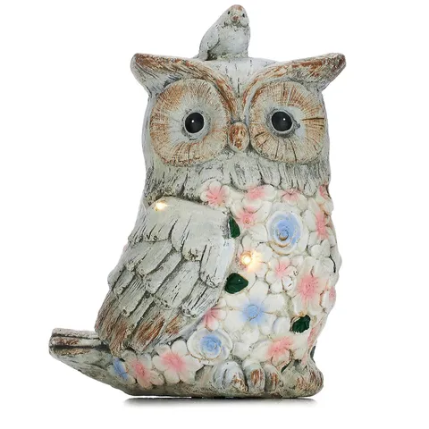 GARDEN REFLECTIONS SOLAR OWL WITH BIRD