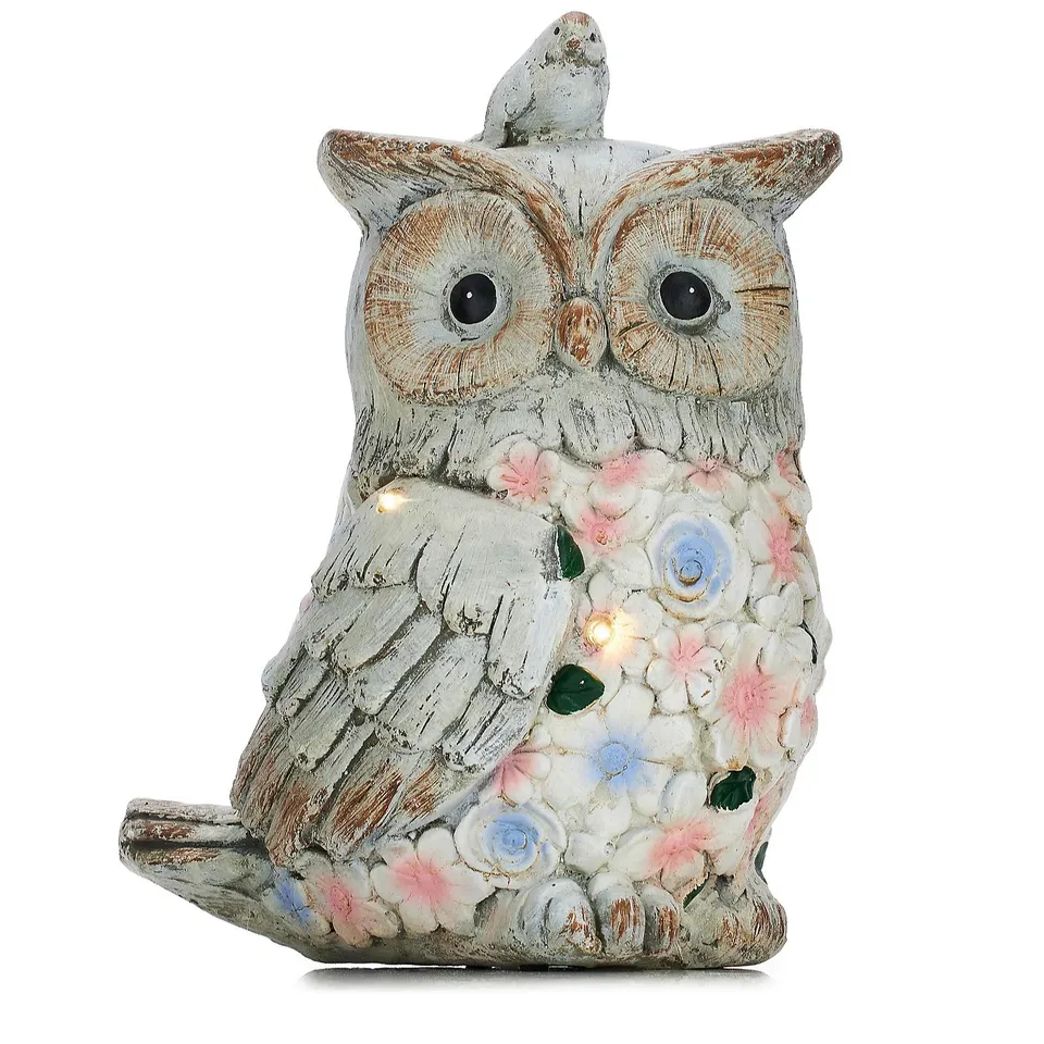 GARDEN REFLECTIONS SOLAR OWL WITH BIRD