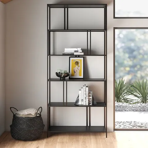 BOXED 193.04CM H Γ 86.36CM W BOOKCASE IN GUNMETAL GRAY