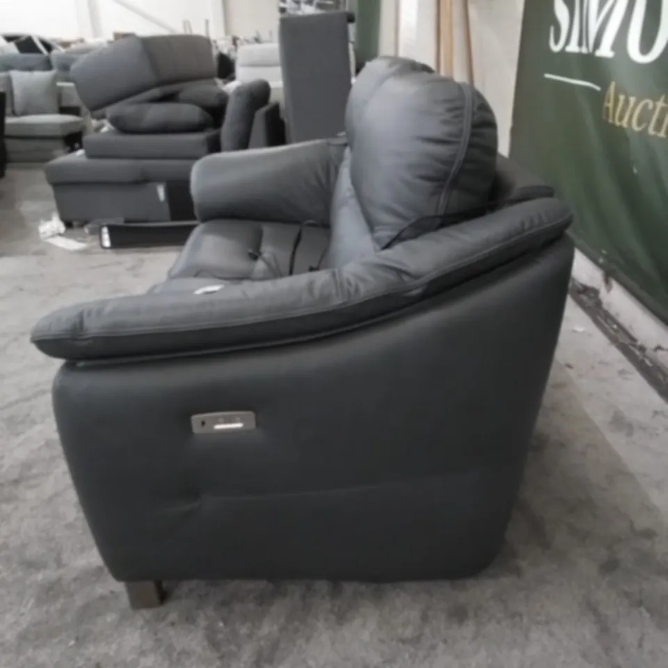 DESIGNER G PLAN MADE JACKSON CAMBRIDGE PETROL BLUE LEATHER ELECTRIC RECLINING TWO SEATER SOFA