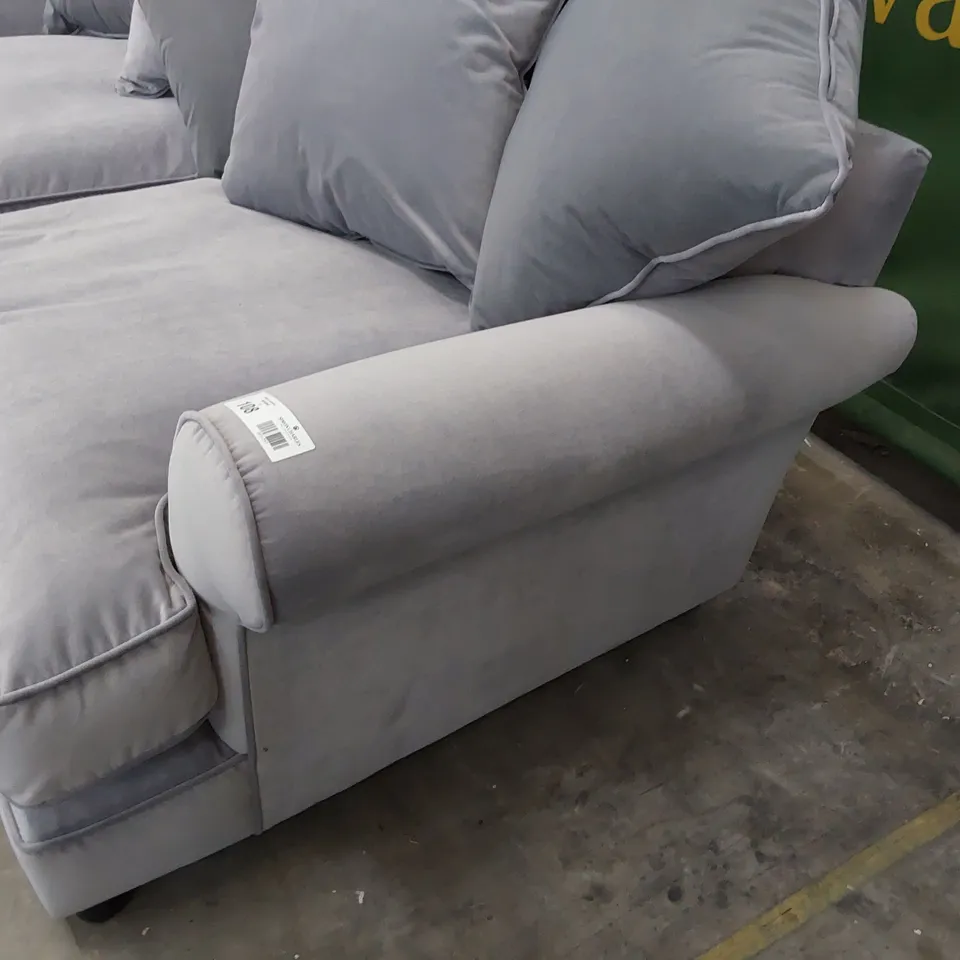 QUALITY BRITISH DESIGNER LOUNGE Co. THREE SEATER SOFA WITH SCATTER CUSHIONS SILVER PLUSH FABRIC 