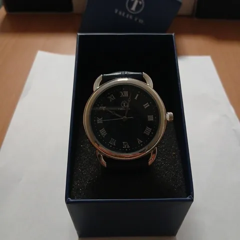 TALIS CO. WRISTWATCH – BLUE DIAL, ROMAN NUMERALS, LEATHER STRAP, BOXED