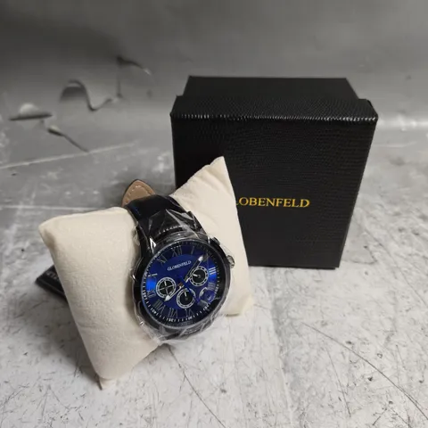 BOXED GLOBENFELD ROMAN CHRONO BLUE DIAL WATCH