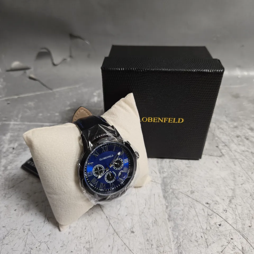 BOXED GLOBENFELD ROMAN CHRONO BLUE DIAL WATCH