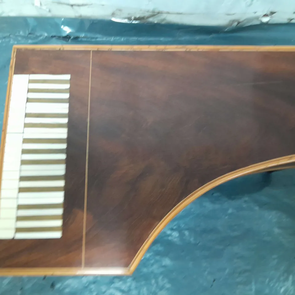 19th CENTURY SEWING CASE IN THE FORM OF HARPSICORD WITH MUSIC BOX - COLLECTION ONLY