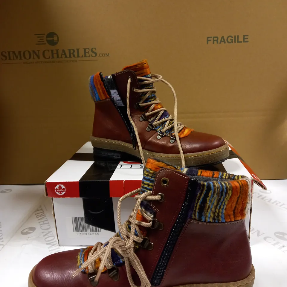 BOXED PAIR OF RIEKER LACE UP BOOT- UK SIZE 6
