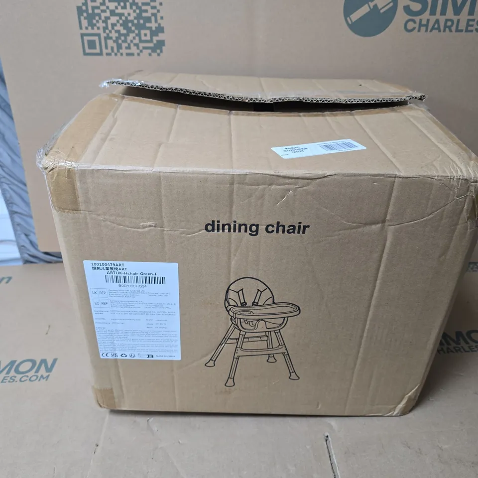 BABY DINING CHAIR – WHITE SHELL WITH WOODEN LEGS, BOXED