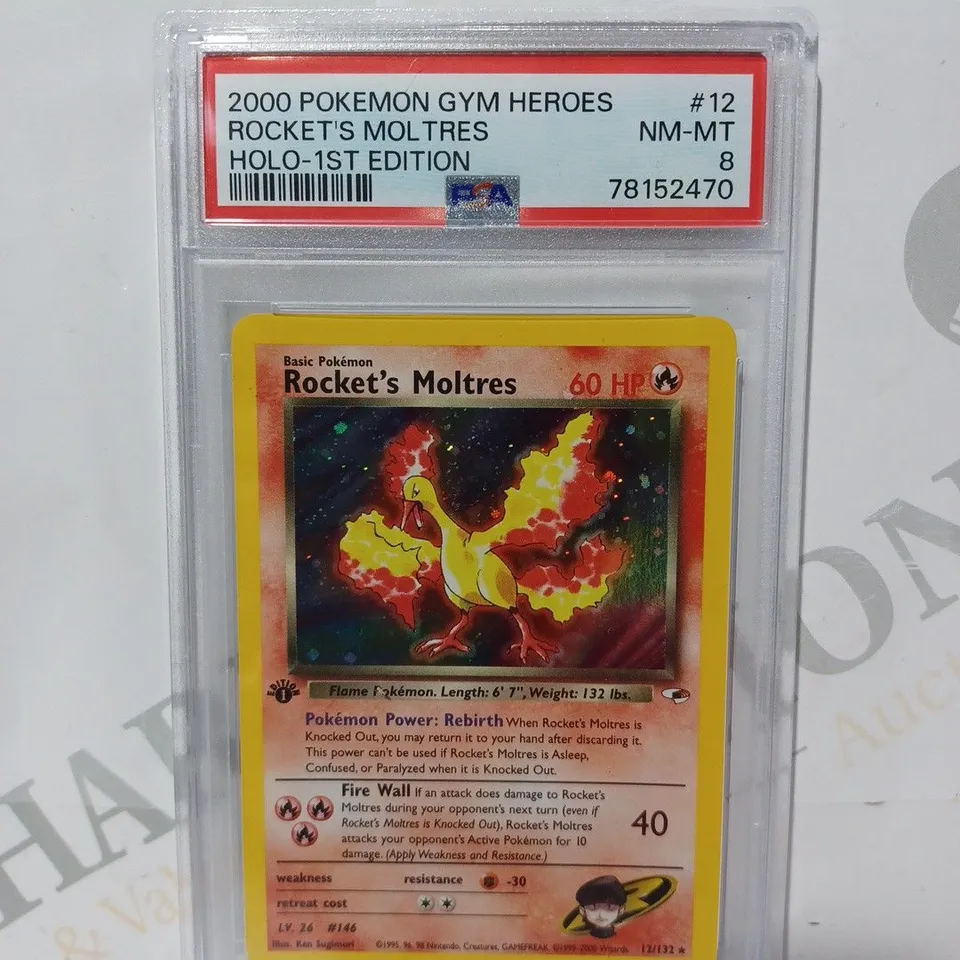 FRAMED AND GRADED COLLECTIBLE POKÉMON TRADING CARD - ROCKET'S MOLTRES HOLO (2000)