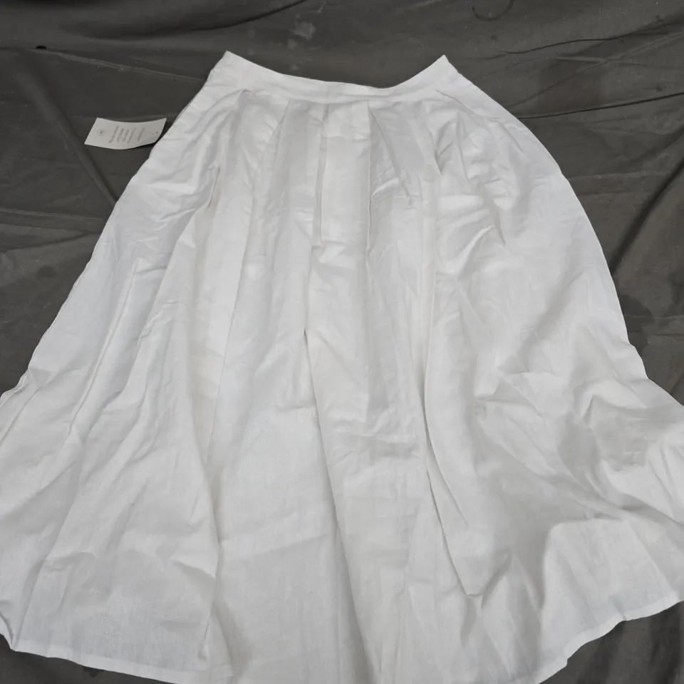 NOBODY'S CHILD MARA MIDI SKIRT – WHITE COTTON LINEN, UK 10 (EU 38, US 6)