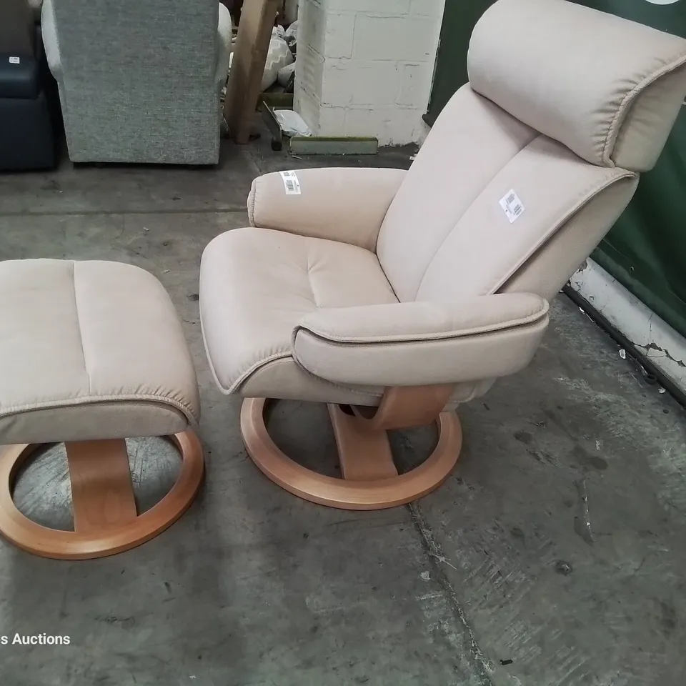 QUALITY BRITISH DESIGNER & MANUFACTURED G PLAN BERGEN SWIVEL/RECLINING CHAIR & FOOTSTOOL STINGRAY LINEN