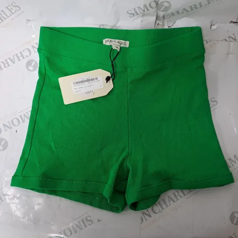 BRAVE SOUL BASIC RIBBED CYCLING SHORT IN EMERALD SIZE M