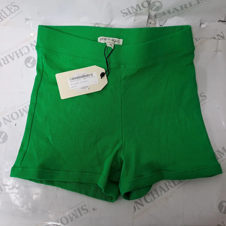 BRAVE SOUL BASIC RIBBED CYCLING SHORT IN EMERALD SIZE M
