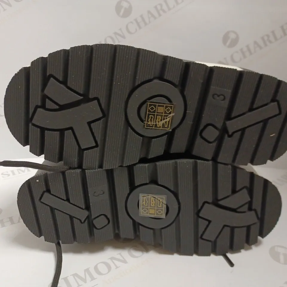 KOI VEGAN PLANTIR PLATFORM LACE UP BOOT WITH PAINTED CROSS DETAIL - SIZE 3