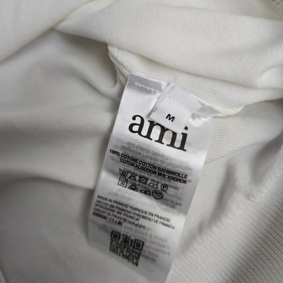 AMI ALEXANDRE MATTIUSSI WHITE POLO SHIRT WITH HEART LOGO, SIZE M