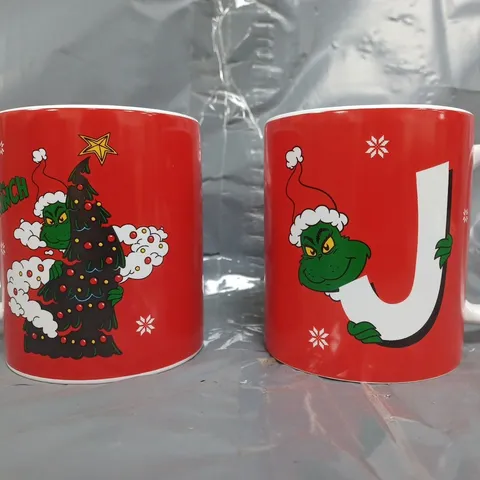 ASSORTMENT OF APPROXIMATELY 8 "J" INITIALLED FESTIVE THEMED THE GRINCH MUGS IN RED