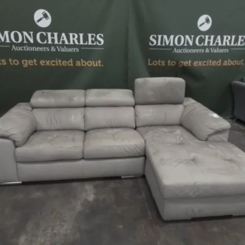 DESIGNER GREY FAUX CHAISE SOFA WITH ADJUSTABLE HEADRESTS