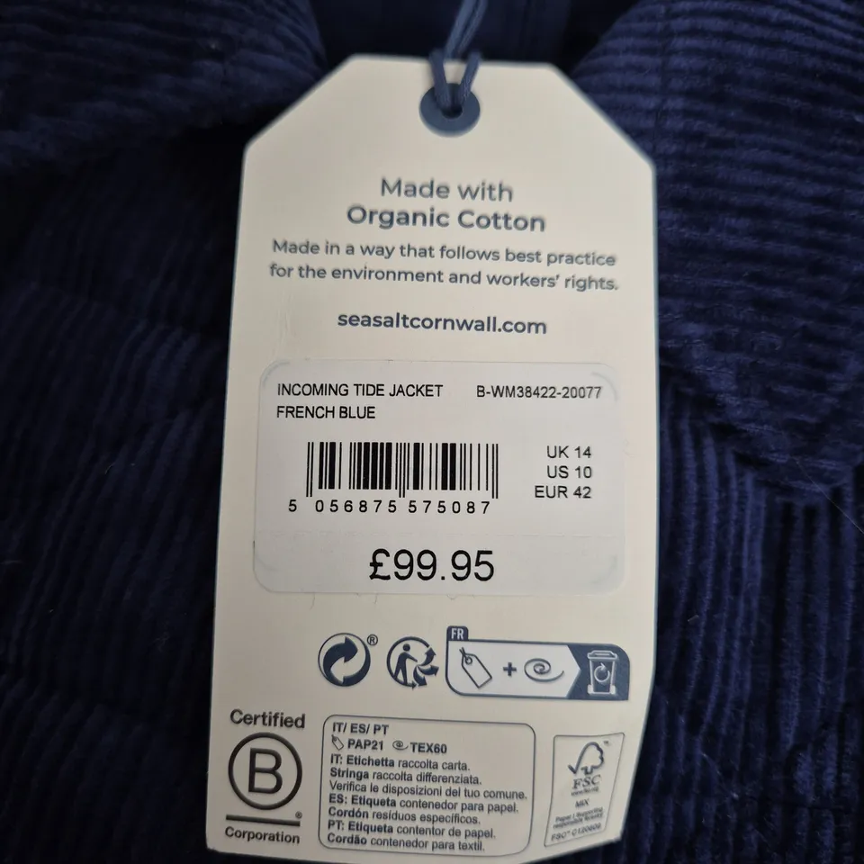 SEASALT CORNWALL INCOMING TIDE JACKET – FRENCH BLUE, UK 14
