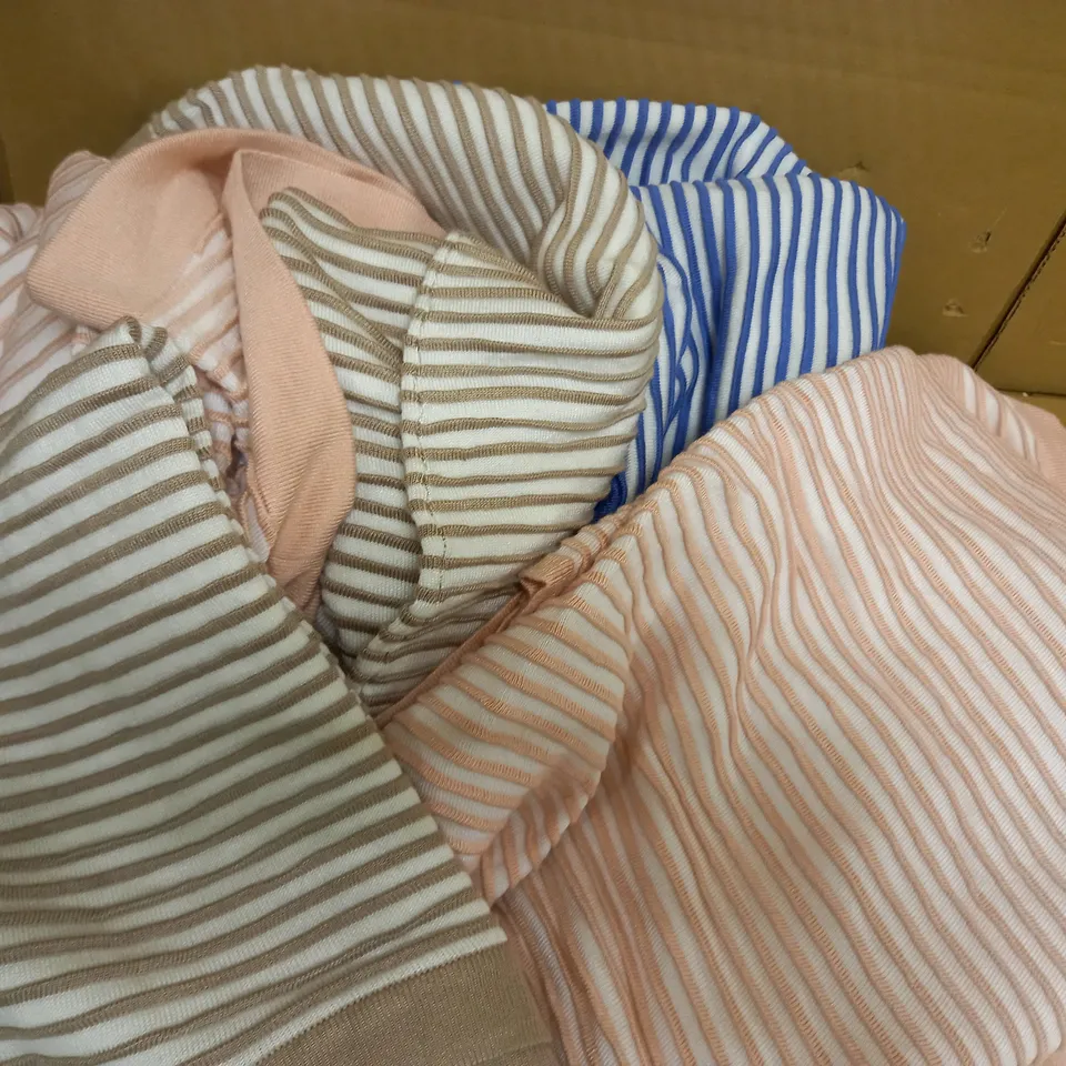 BOX OF VARIOUS WOMEN'S CLOTHING ITEMS TO INCLUDE FLORAL SUMMER SKIRTS, SUMMER JUMPERS, SATIN-FEEL PYJAMAS, SUMMER T-SHIRTS & NIGHTDRESSES