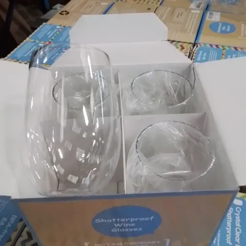 PALLET CONTAINING LARGE QUANTITY OF 4 PACKS OF BRAND NEW PLASTIC SHATTERPROOF WINE GLASSES