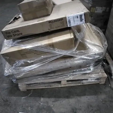 PALLET OF HOUSEHOLD ITEMS TO INCLUDE END TABLE, CAT LITTER BOX,  PLASTIC CUBE STORAGE AND OTHER ASSORTED ITEMS...