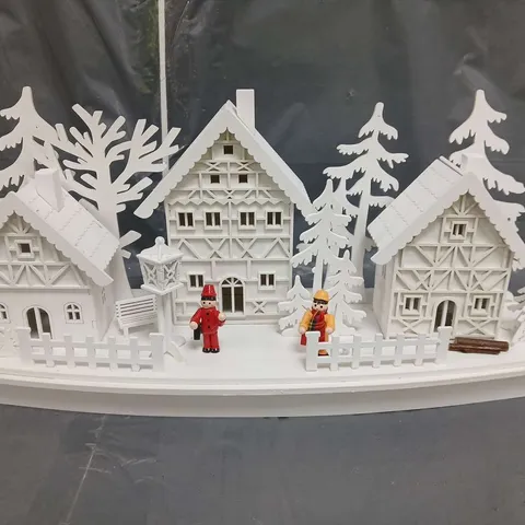 CHRISTMAS WHITE WOOD LIT VILLAGE SCENE