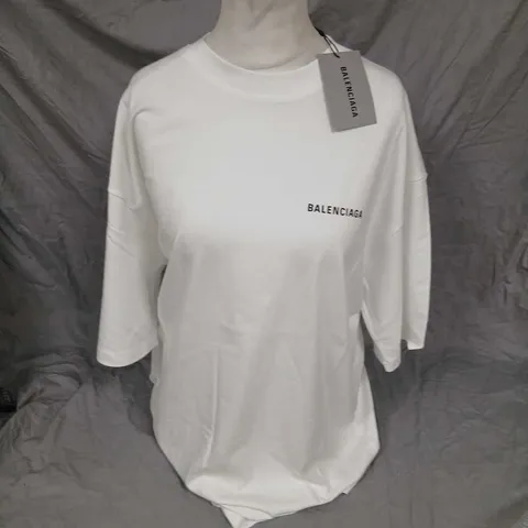 BALENCIAGA WHITE T-SHIRT – WARDROBE UNISEX, BACK LOGO PRINT, SIZE M