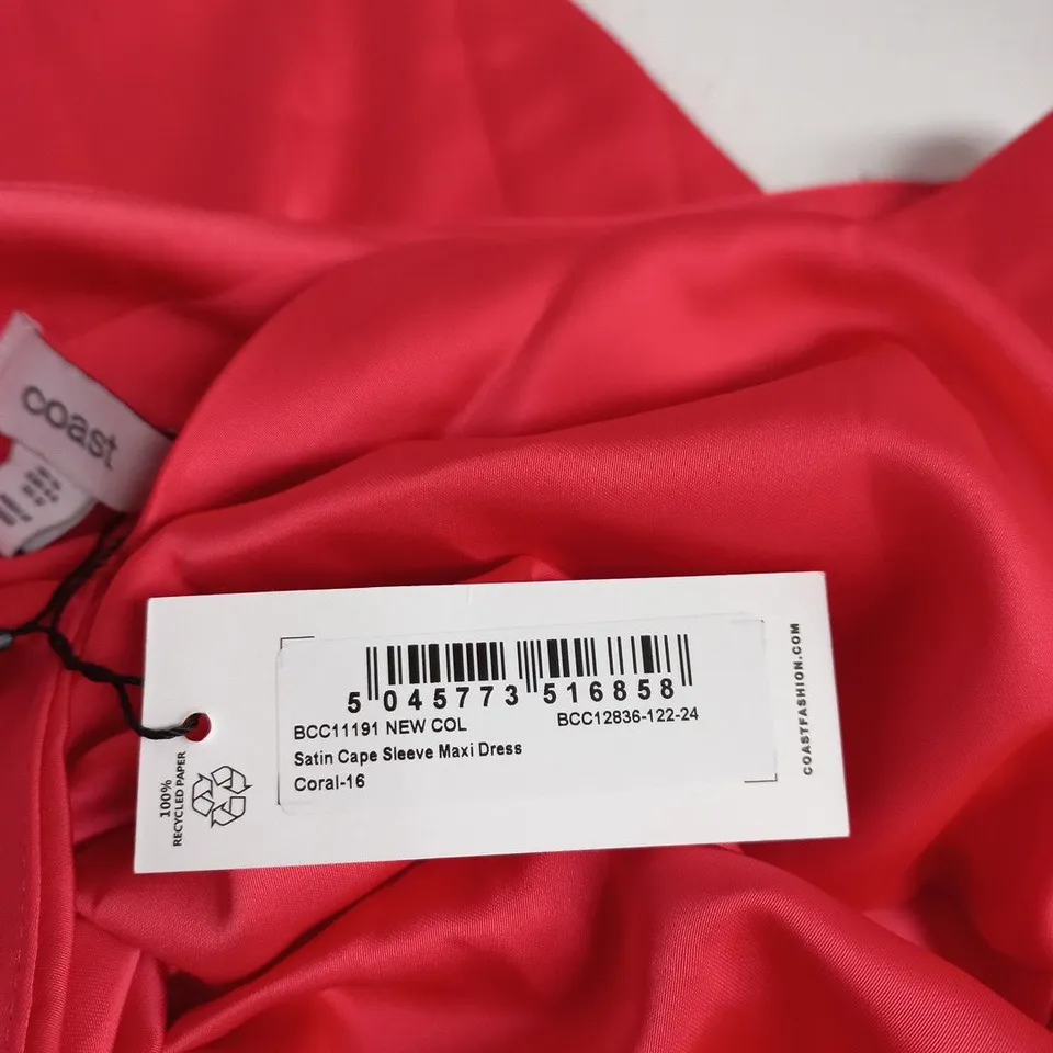 COAST SATIN CAPE SLEEVE MAXI DRESS – RED, UK 16