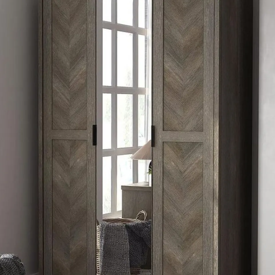 BRAND NEW BOXED CHEVRY 3 DOOR MIRRORED WARDROBE - DARK OAK (2 BOXES)