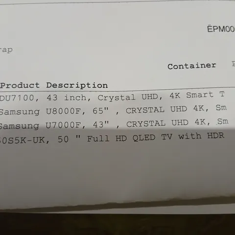 PALLET OF APPROXIMATELY FIVE DAMAGED TVS TO INCLUDE: