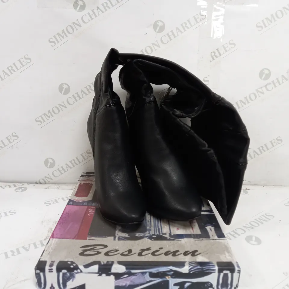 3 BOXED PAIRS OF BESTINN BLACK KNEE-HIGH HEELED BOOTS SIZE 38 