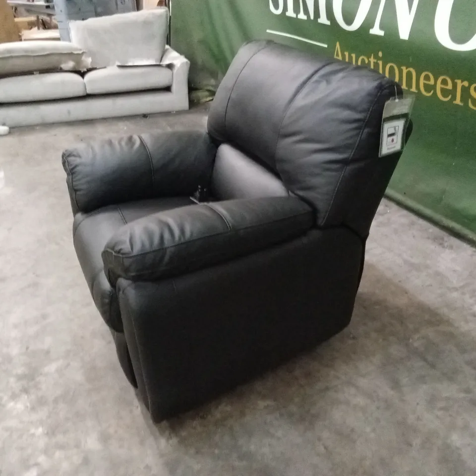 LEIGHTON LEATHER/FAUX LEATHER HIGH BACK POWER RECLINER ARMCHAIR - BLACK RRP £849