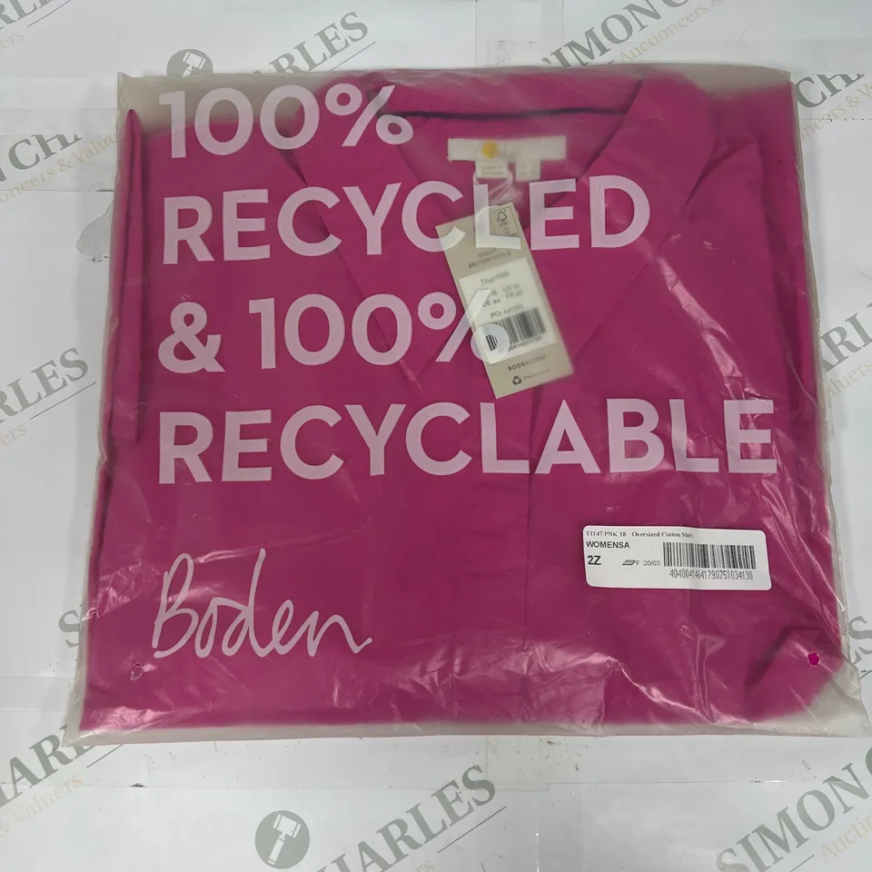 BODEN OVERSIZED COTTON SHIRT IN PINK SIZE 18