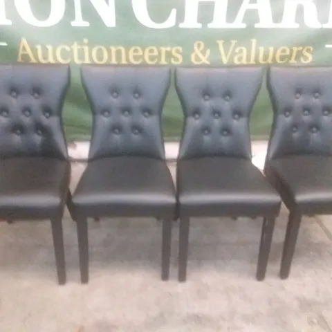 SET OF 4 NEW KENSINGTON BLACK LEATHER BUTTON BACK DINING CHAIRS (BLACK LEG)