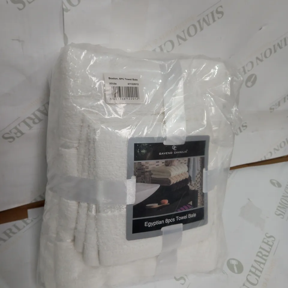 8PC BOSTON TOWEL BALE SET WHITE SOFT HAND FACE BATH TOWELS 100% EGYPTIAN COTTON