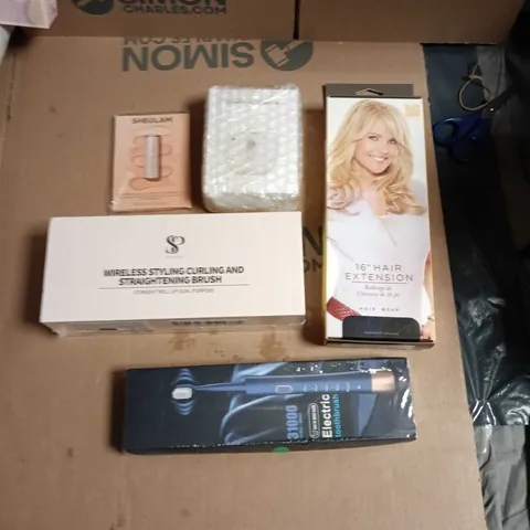 APPROXIMATELY 15 ASSORTED HEALTH & BEAUTY PRODUCTS TO INCLUDE HAIR EXTENSIONS, NAIL CLIPPERS, FOUNDATION STICK, CURLING BRUSH & ELECTRIC TOOTHBRUSH 