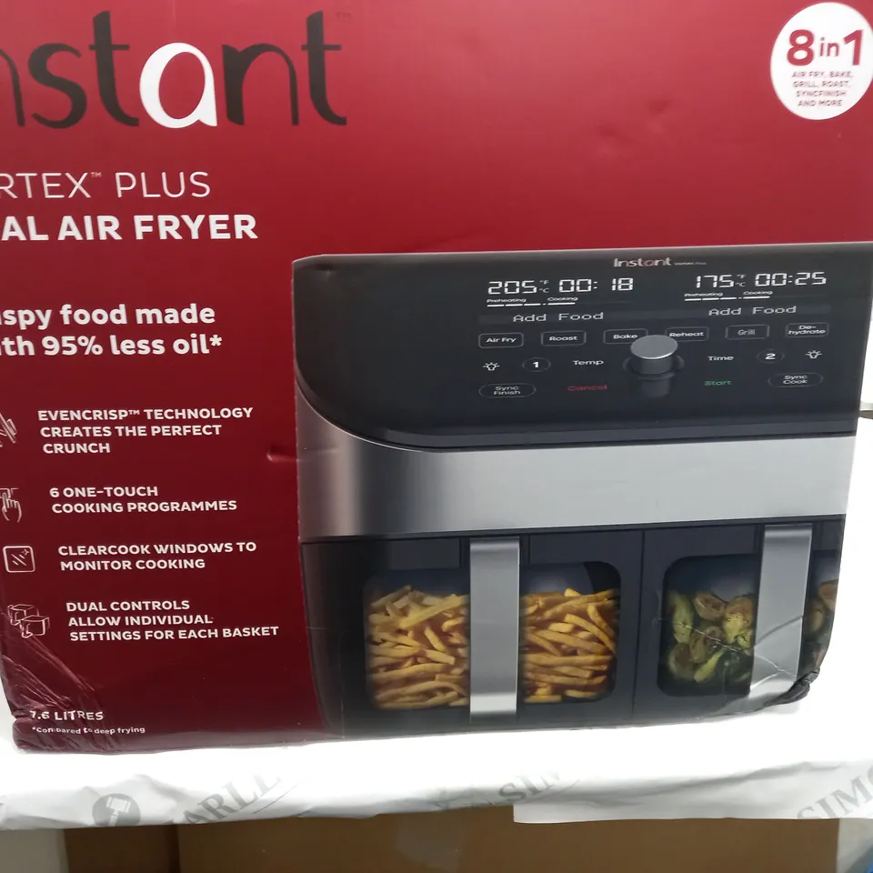 BOXED INSTANT VORTEX 8 IN 1 DUAL AIR FRYER 7.6