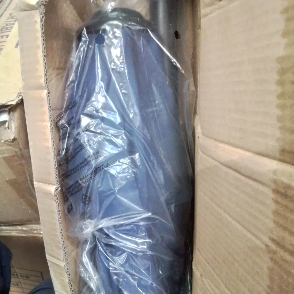 A BOXED BLUE GARDEN PARASOL