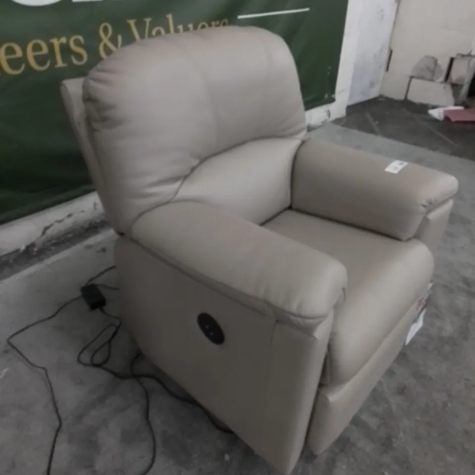 DESIGNER G PLAN MADE CHLOE HUSK ALABASTER LEATHER ELECTRIC RECLINING ARM CHAIT