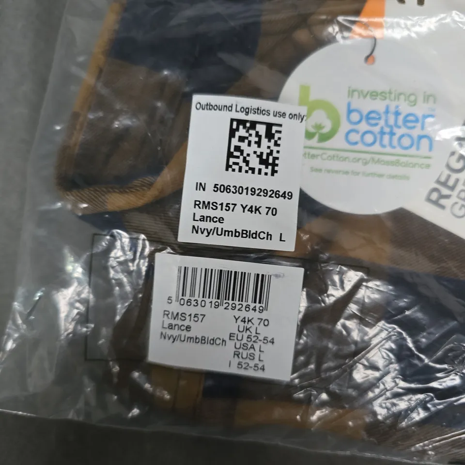 BAGGED REGATTA GREAT OUTDOORS SHIRT – NAVY/BROWN CHECK, UK L (LANCE)