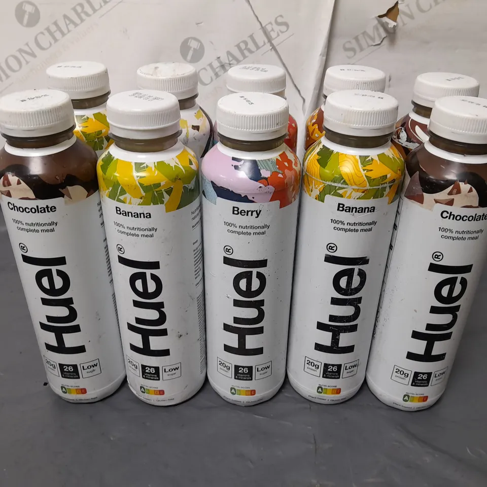 LOT OF 10 ASSORTED 500ML BOTTLES OF HUEL - VARIOUS FLAVOURS