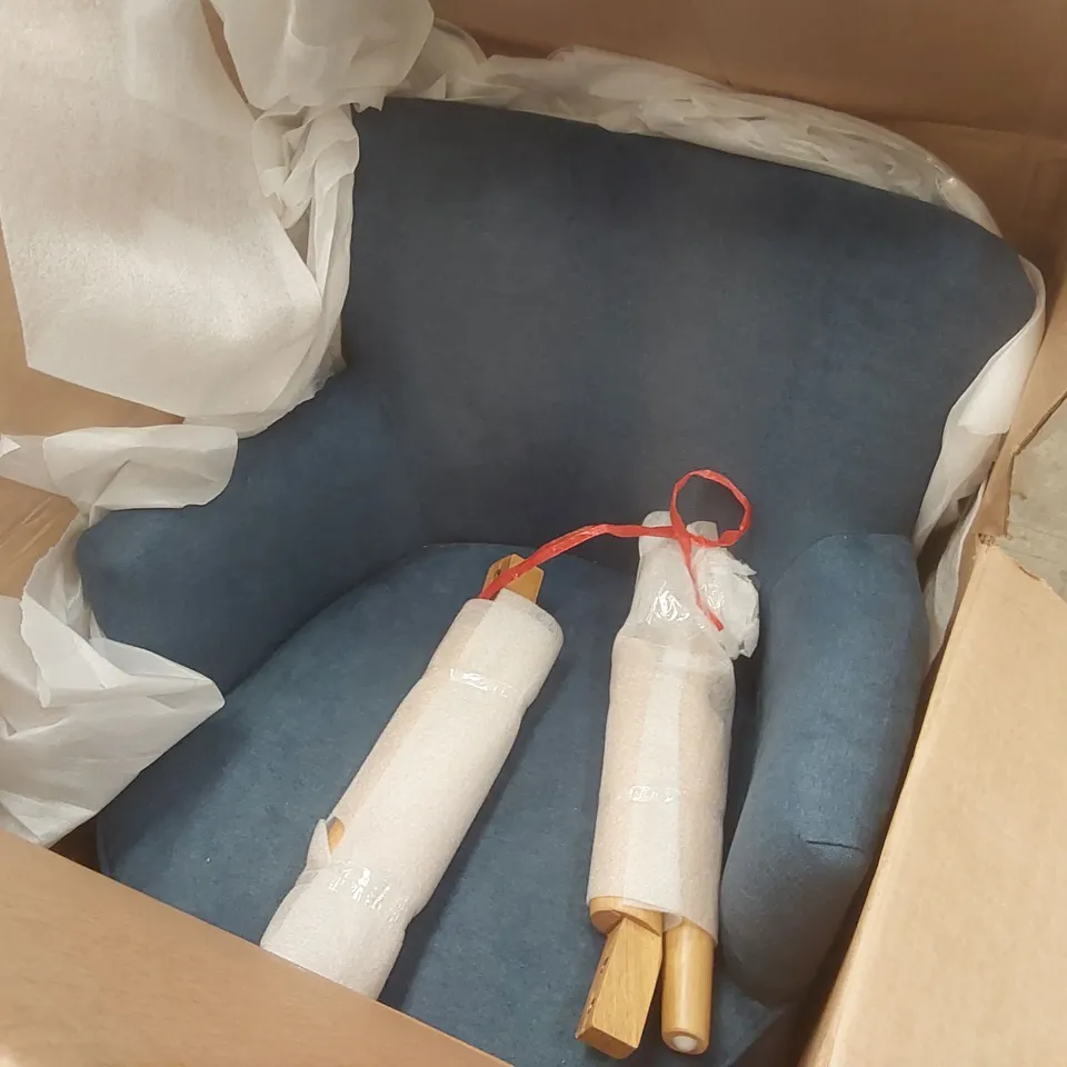 BOXED FABRIC UPHOLSTERED BLUE ARMCHAIR