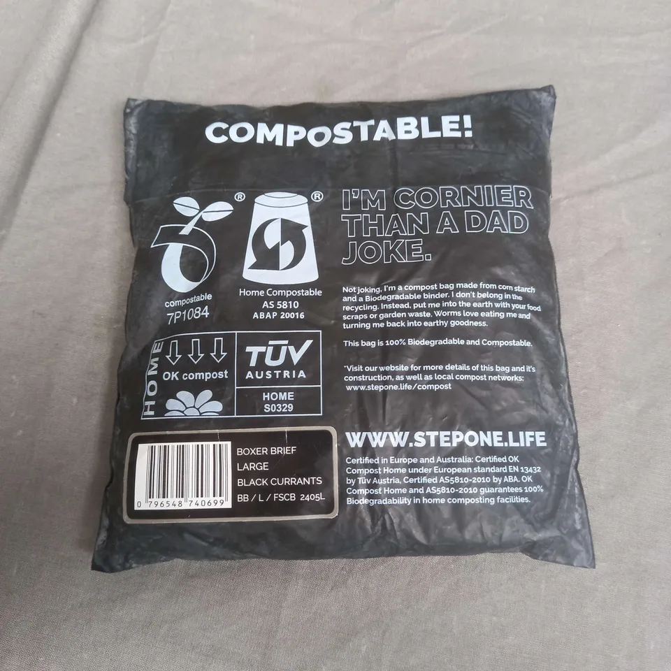 SEALED STEPONE BOXER BRIEF LARGE BLACK CURRANTS 