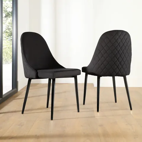 BOXED SET OF 2 RICCO DINING CHAIRS, BLACK CLASSIC VELVET & BLACK STEEL (1 BOX)