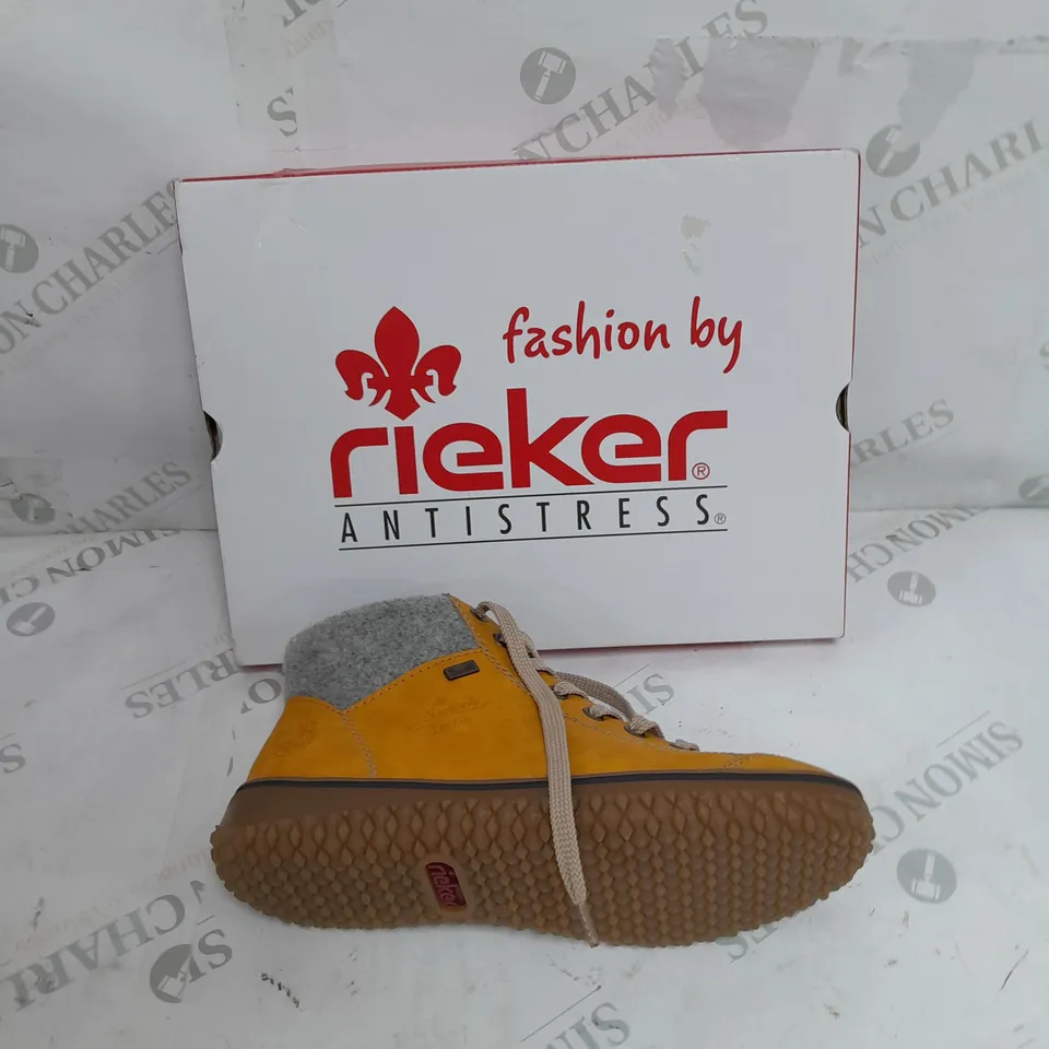 BOXED RIEKER LACE UP BOOTS IN YELLOW SIZE 6
