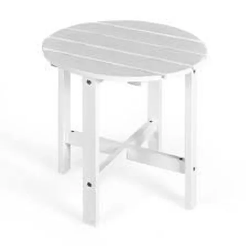 BOXED COSTWAY 18" PATIO ROUND SIDE END COFFEE TABLE WOODEN SLAT GARDEN DECK WHITE